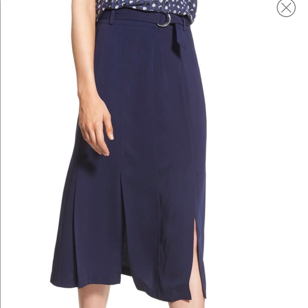 Trouve Navy Blue Slitted Midi Skirt